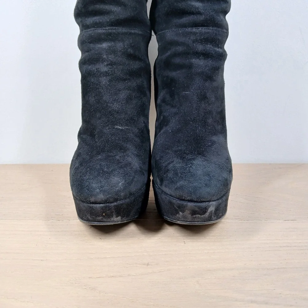 Stuart Weitzman Boots Womens 8 Black Leather Over The Knee Platform Stiletto